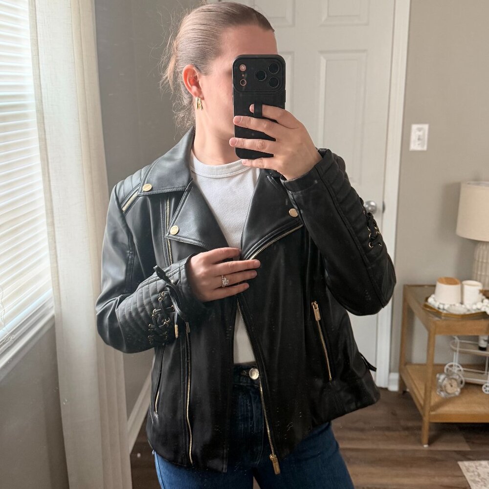Guess Leather Jacket w/ Gold Hardware Size L